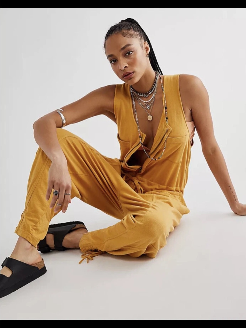 Free People FP One Billie Coveralls Jumpsuit Spicy Chestnut Lace Up Hems
